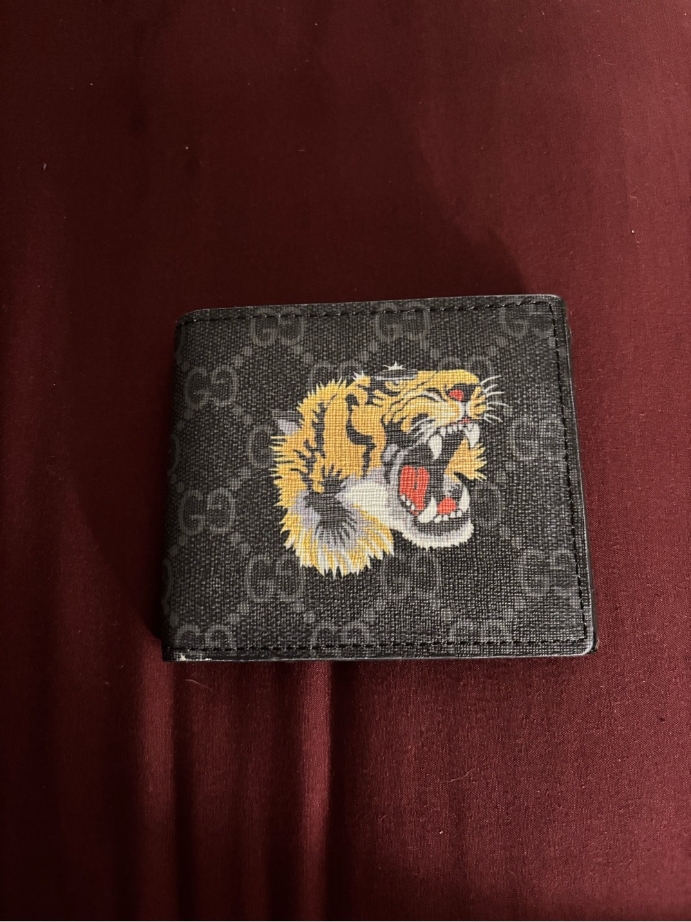 Gucci Black GG Supreme Canvas Tiger Bifold Wallet with Yellow Accents